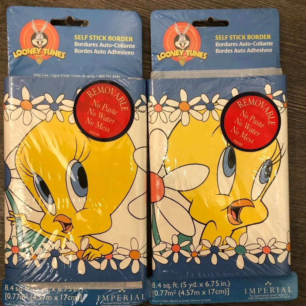 🆕 Looney Tunes self stick Border Tweety Bird (you get two) 10 yard x 6.75inches